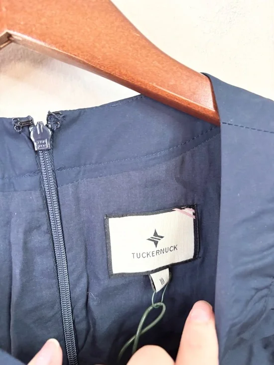 Tuckernuck Navy Cotton Alisa Dress size 10 new poplin mini sleeveless ruched - Picture 3 of 7